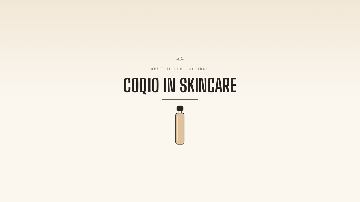 Craft Tallow Journal cover for CoQ10 in Skincare, an amber vial illustration on cream