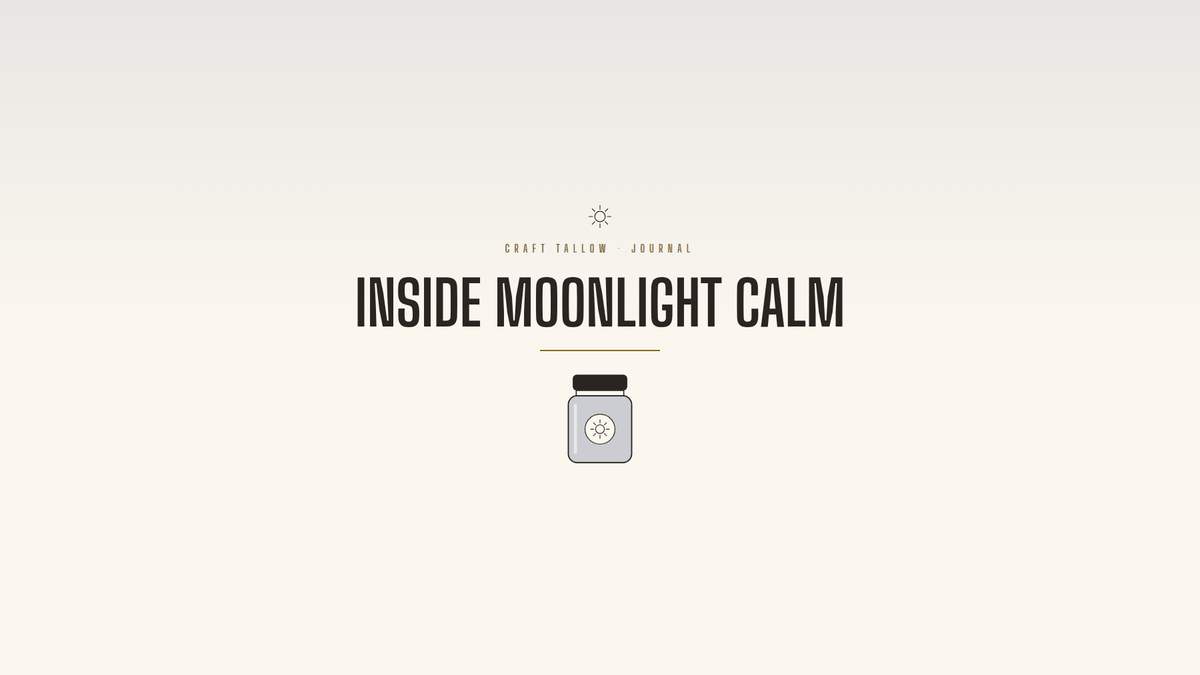 Craft Tallow Journal cover for Inside Moonlight Calm, a blue balm jar illustration on cream