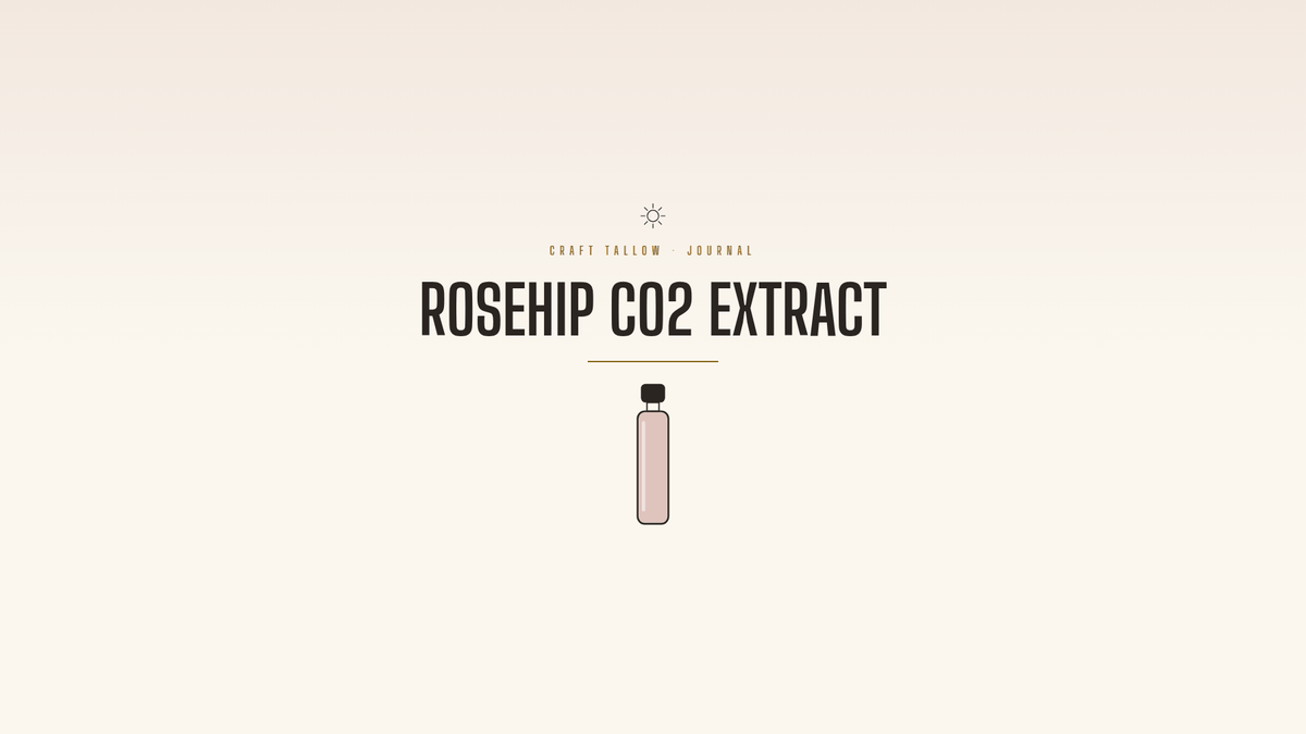 Craft Tallow Journal cover for Rosehip CO2 Extract, a rose tinted vial illustration on cream