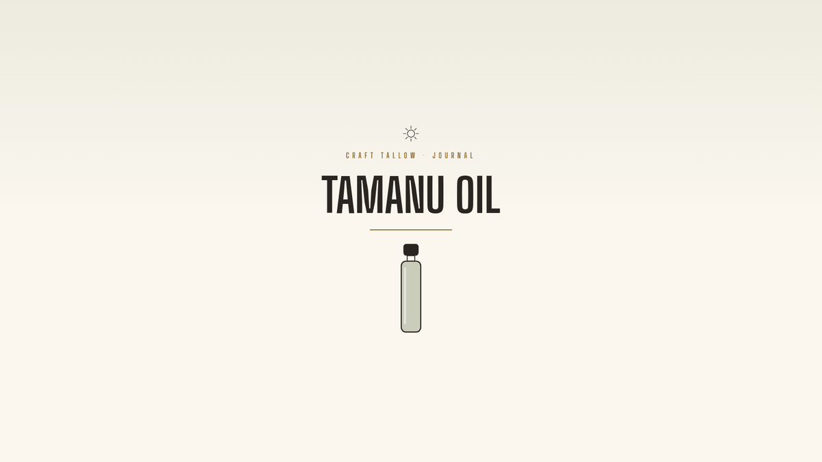 Craft Tallow Journal cover for Tamanu Oil, a green vial illustration on cream