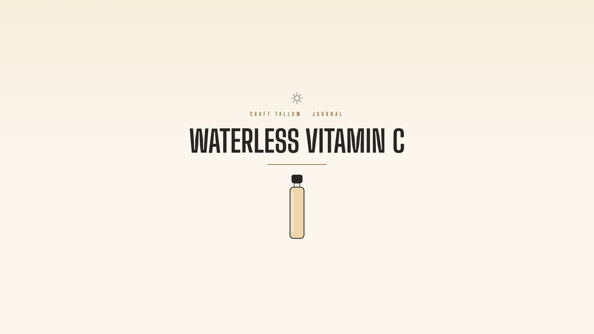 Craft Tallow Journal cover for THD Ascorbate, a gold vial illustration titled Waterless Vitamin C