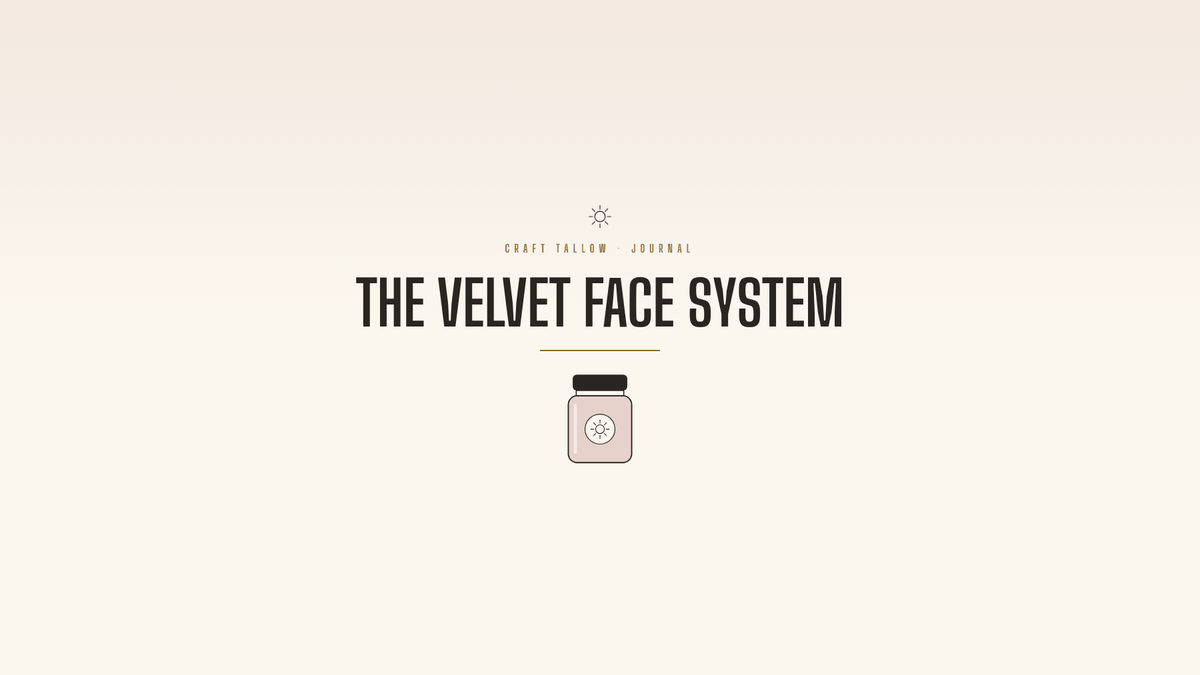 Craft Tallow Journal cover for The Velvet Face System, a rose balm jar illustration on cream