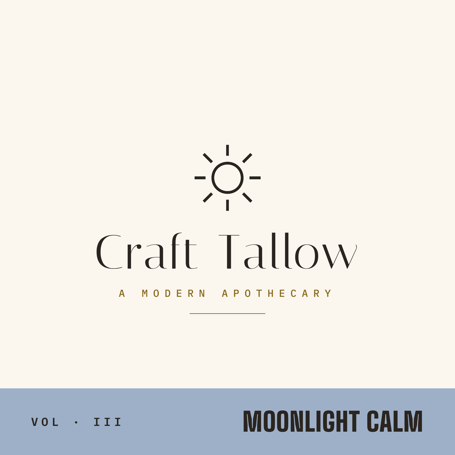 Craft Tallow sun mark and wordmark, A Modern Apothecary, Moonlight Calm color band