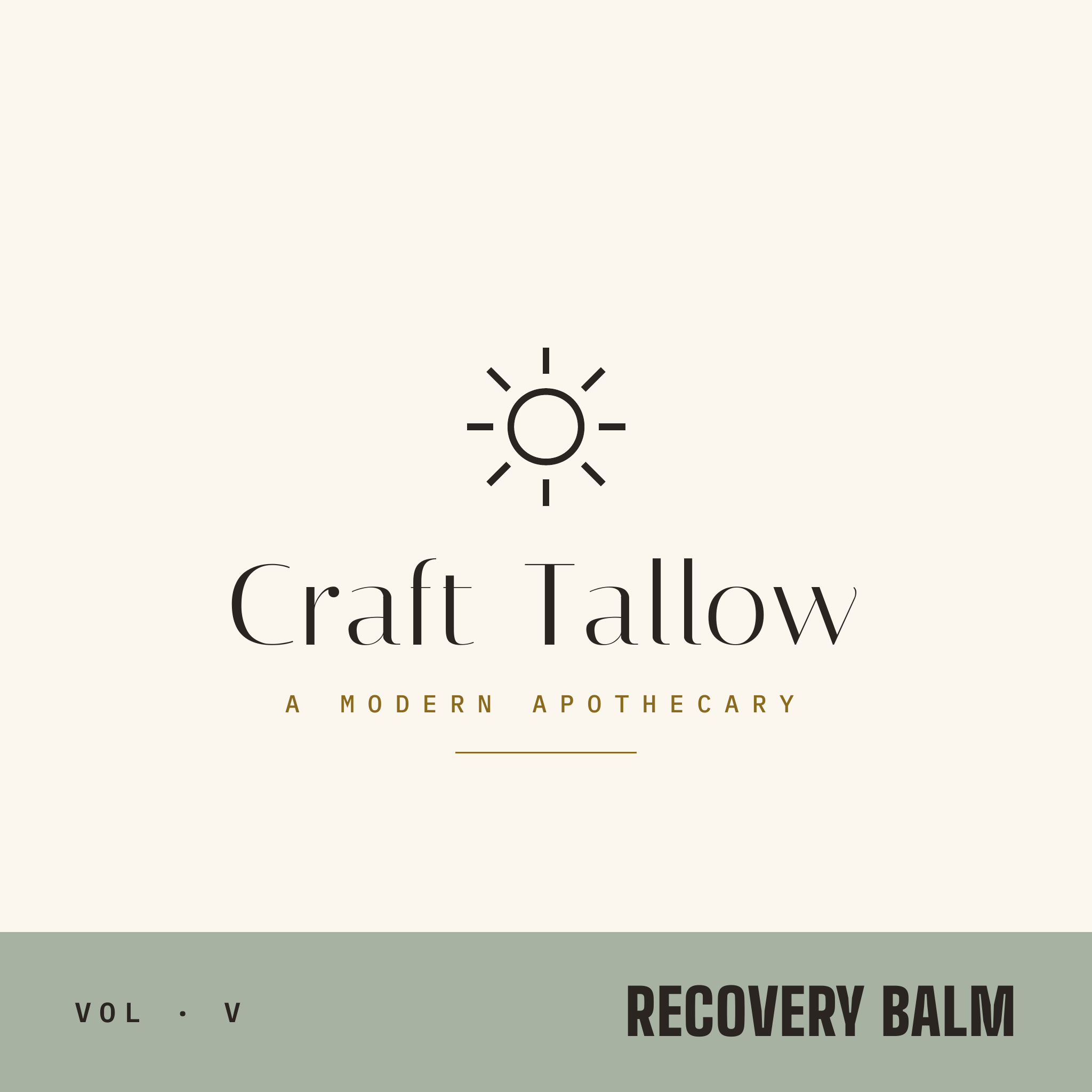 Craft Tallow sun mark and wordmark, A Modern Apothecary, Recovery Balm color band