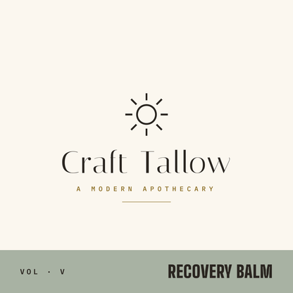 Craft Tallow sun mark and wordmark, A Modern Apothecary, Recovery Balm color band